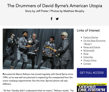 David Byrne • MOdern Drummer